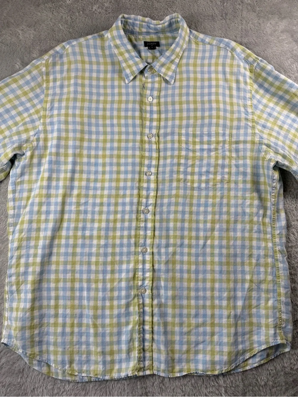 J.Crew 100% Linen Plaid Button Down Shirt XL‎ Blue Green